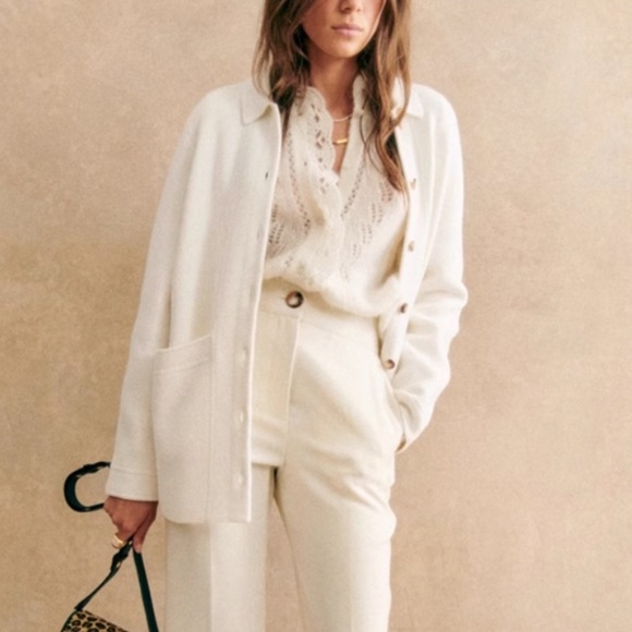 BEST Sezane Will Knit Jacket - Ecru Ivory French Cotton French Causal - Picture 2 of 12